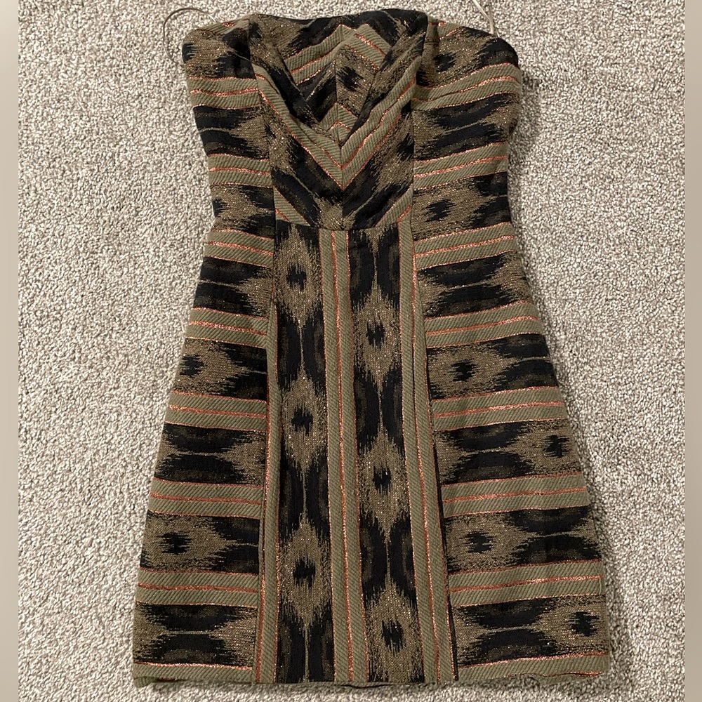 Ramy Brook Olive Green and Black Strapless Mini Dress